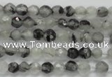 CTG208 15.5 inches 4mm faceted round tiny black rutilated quartz beads
