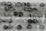 CTG208 15.5 inches 4mm faceted round tiny black rutilated quartz beads