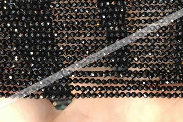 CTG2126 15 inches 2mm,3mm & 4mm faceted round black agate gemstone beads