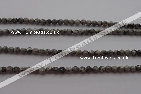 CTG215 15.5 inches 3mm faceted round tiny grey picture jasper beads