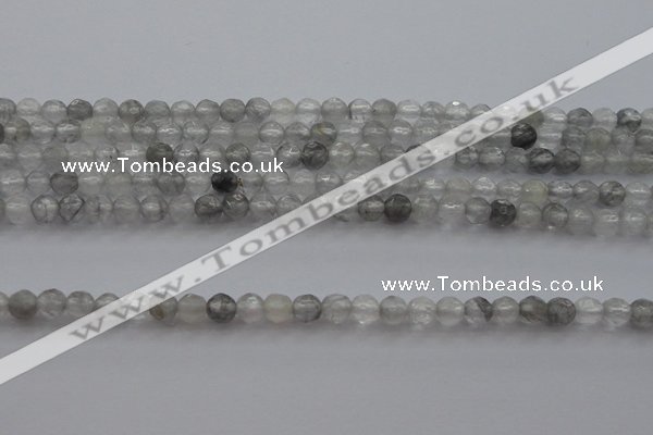 CTG220 15.5 inches 3mm faceted round tiny cloudy quartz beads