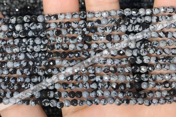 CTG2210 15 inches 2mm,3mm faceted round snowflake obsidian beads