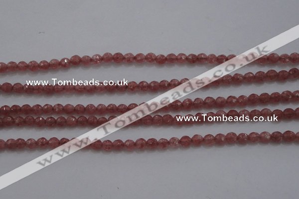 CTG223 15.5 inches 3mm faceted round tiny strawberry quartz beads