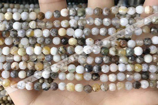 CTG2537 15.5 inches 4mm faceted round bamboo leaf agate beads