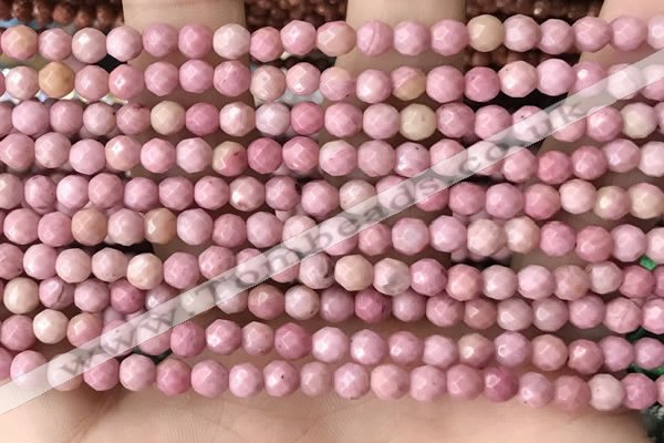 CTG3553 15.5 inches 4mm faceted round pink wooden jasper beads