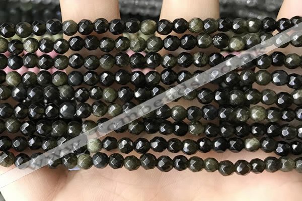 CTG3587 15.5 inches 4mm faceted round golden obsidian beads