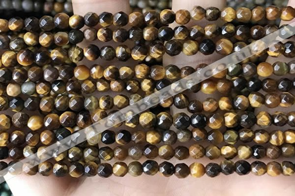 CTG3588 15.5 inches 4mm faceted round yellow tiger eye beads