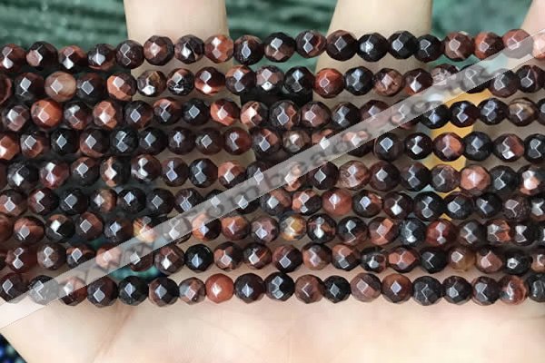 CTG3589 15.5 inches 4mm faceted round red tiger eye beads