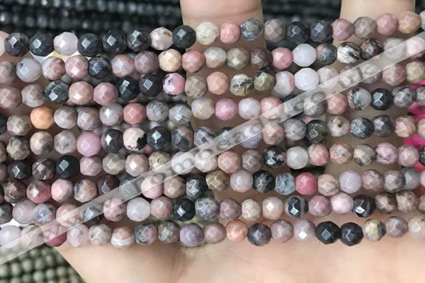 CTG3592 15.5 inches 4mm faceted round rhodonite beads wholesale