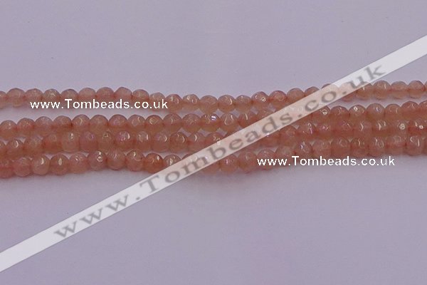 CTG507 15.5 inches 4mm faceted round tiny peach moonstone beads