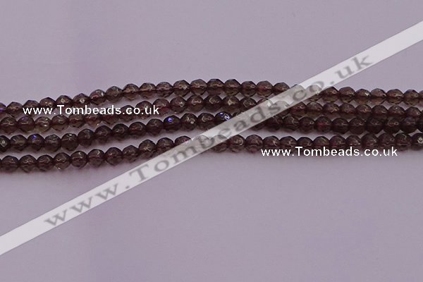 CTG511 15.5 inches 4mm faceted round tiny smoky quartz beads