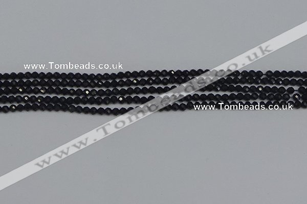CTG643 15.5 inches 2mm faceted round black tourmaline beads
