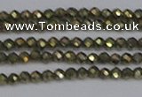 CTG645 15.5 inches 2mm faceted round golden pyrite beads