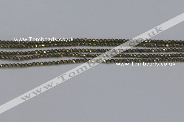 CTG645 15.5 inches 2mm faceted round golden pyrite beads