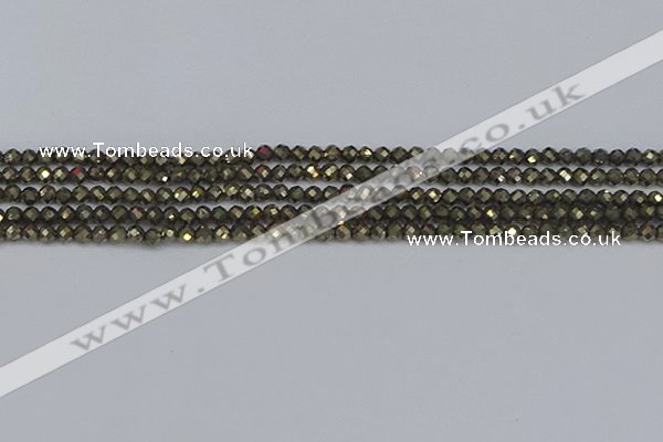 CTG646 15.5 inches 3mm faceted round golden pyrite beads