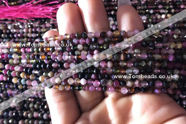 CTG725 15.5 inches 3mm faceted round tiny tourmaline beads