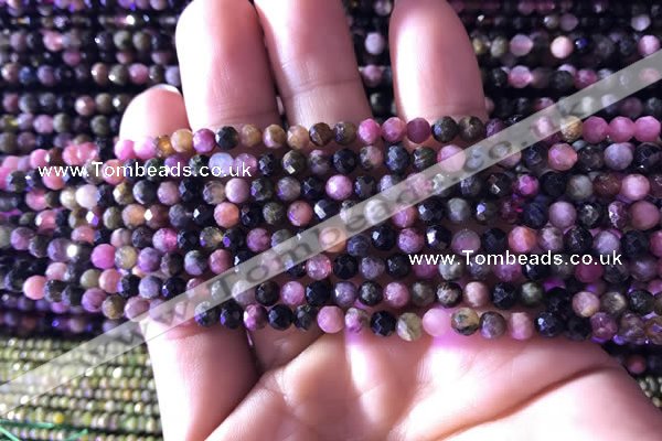 CTG726 15.5 inches 4mm faceted round tiny tourmaline beads