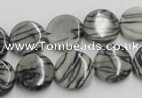 CTJ07 16 inches 14mm flat round black water jasper beads wholesale