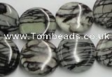 CTJ08 16 inches 18mm flat round black water jasper beads wholesale