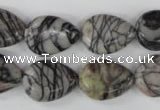 CTJ230 15.5 inches 13*18mm flat teardrop black water jasper beads