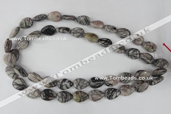 CTJ230 15.5 inches 13*18mm flat teardrop black water jasper beads