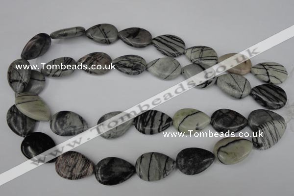 CTJ232 15.5 inches 17*24mm flat teardrop black water jasper beads