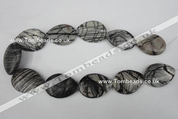 CTJ235 15.5 inches 26*35mm flat teardrop black water jasper beads