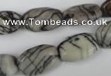 CTJ238 15.5 inches 12*18mm flat drum black water jasper beads