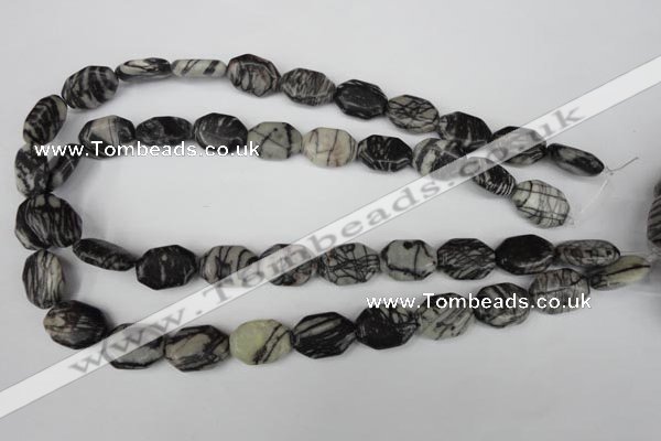 CTJ240 15.5 inches 13*18mm octagonal black water jasper beads