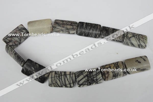 CTJ260 15.5 inches 20*30mm flat tube black water jasper beads