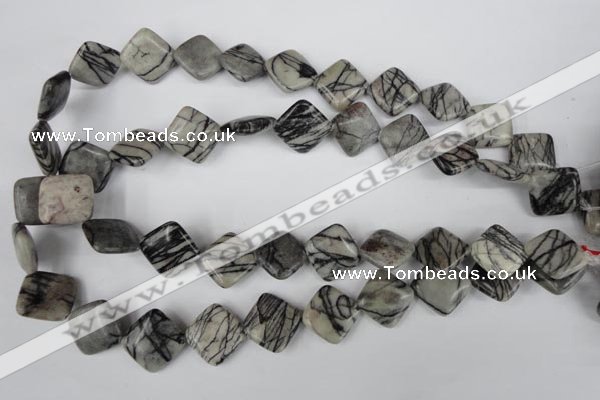 CTJ264 15.5 inches 15*15mm diamond black water jasper beads