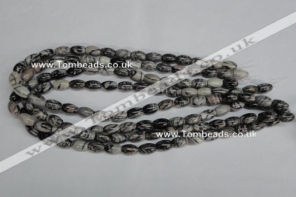 CTJ38 15.5 inches 8*12mm rice black water jasper beads wholesale