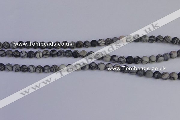 CTJ401 15.5 inches 6mm round matte black water jasper beads