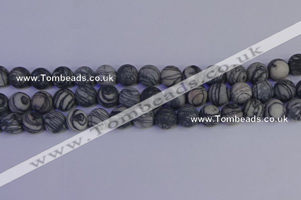 CTJ405 15.5 inches 14mm round matte black water jasper beads