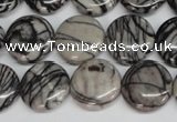 CTJ41 15.5 inches 16mm flat round black water jasper beads wholesale