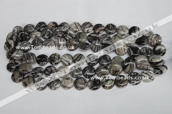 CTJ41 15.5 inches 16mm flat round black water jasper beads wholesale