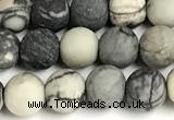 CTJ431 15 inches 6mm round matte black water jasper beads