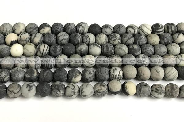 CTJ432 15 inches 8mm round matte black water jasper beads