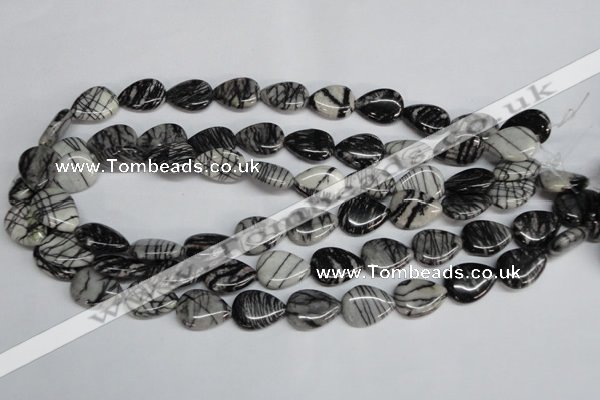 CTJ48 15.5 inches 13*18mm flat teardrop black water jasper beads wholesale