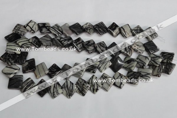 CTJ64 15.5 inches 16*16mm diamond black water jasper beads wholesale