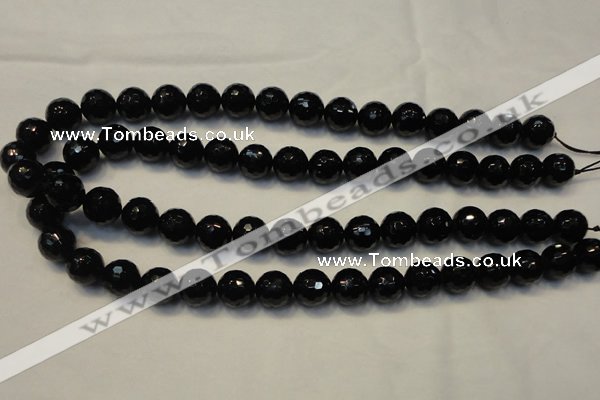 CTO110 15.5 inches 12mm faceted round natural black tourmaline beads