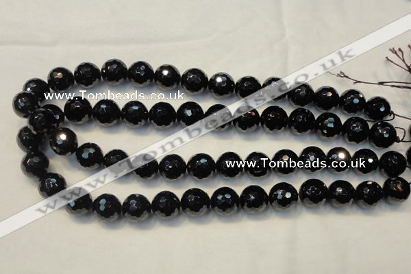 CTO111 15.5 inches 14mm faceted round natural black tourmaline beads