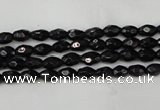 CTO115 15.5 inches 4*6mm faceted rice black tourmaline beads