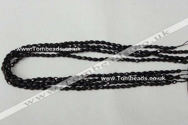 CTO115 15.5 inches 4*6mm faceted rice black tourmaline beads