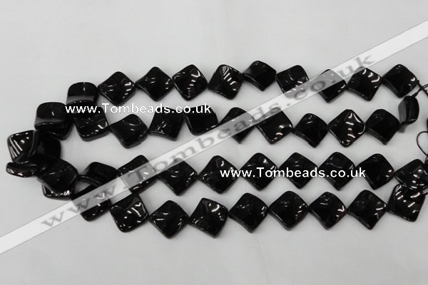 CTO130 15.5 inches 15*15mm twisted diamond black tourmaline beads