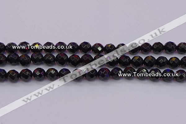 CTO138 15.5 inches 10mm faceted round black tourmaline beads