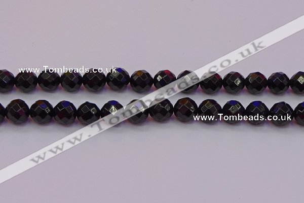 CTO139 15.5 inches 12mm faceted round black tourmaline beads