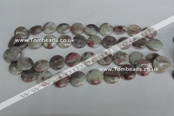 CTO235 15.5 inches 20mm flat round pink tourmaline gemstone beads