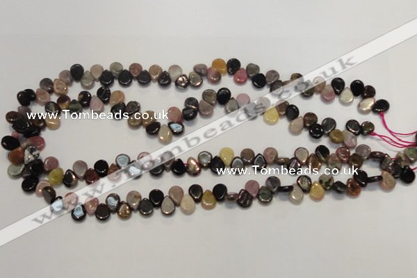 CTO38 15.5 inches 7*10mm flat teardrop natural tourmaline beads