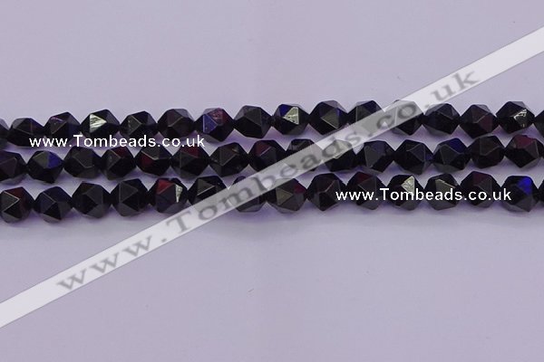 CTO647 15.5 inches 10mm faceted nuggets black tourmaline beads